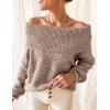 imageZESICA Womens Off The Shoulder Fall Sweaters Oversized Long Sleeve Pullover Tops 2025 Fashion Outfit ClothesApricot