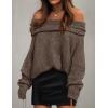imageZESICA Womens Off The Shoulder Fall Sweaters Oversized Long Sleeve Pullover Tops 2025 Fashion Outfit ClothesCoffee