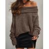 imageZESICA Womens Off The Shoulder Fall Sweaters Oversized Long Sleeve Pullover Tops 2025 Fashion Outfit ClothesCoffee