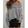 imageZESICA Womens Off The Shoulder Fall Sweaters Oversized Long Sleeve Pullover Tops 2025 Fashion Outfit ClothesGrey