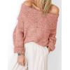 imageZESICA Womens Off The Shoulder Fall Sweaters Oversized Long Sleeve Pullover Tops 2025 Fashion Outfit ClothesPink