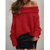 imageZESICA Womens Off The Shoulder Fall Sweaters Oversized Long Sleeve Pullover Tops 2025 Fashion Outfit ClothesRed