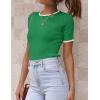 imageZESICA Womens Short Sleeve Sweater Tops 2025 Summer Crewneck T Shirt Ribbed Knit Slim Fit Basic Solid Color TeeGreen