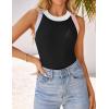 imageZESICA Womens Summer Sleeveless Tank Tops Ribbed High Neck Racerback Slim Fitted Color Block Casual ShirtsBlack