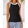 imageZESICA Womens Summer Sleeveless Tank Tops Ribbed High Neck Racerback Slim Fitted Color Block Casual ShirtsBlack