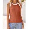 imageZESICA Womens Summer Sleeveless Tank Tops Ribbed High Neck Racerback Slim Fitted Color Block Casual ShirtsCoral