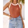 imageZESICA Womens Summer Sleeveless Tank Tops Ribbed High Neck Racerback Slim Fitted Color Block Casual ShirtsCoral