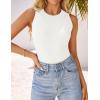 imageZESICA Womens Summer Sleeveless Tank Tops Ribbed High Neck Racerback Slim Fitted Color Block Casual ShirtsCream