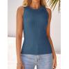imageZESICA Womens Summer Sleeveless Tank Tops Ribbed High Neck Racerback Slim Fitted Color Block Casual ShirtsDarkblue