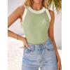 imageZESICA Womens Summer Sleeveless Tank Tops Ribbed High Neck Racerback Slim Fitted Color Block Casual ShirtsGreen