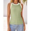 imageZESICA Womens Summer Sleeveless Tank Tops Ribbed High Neck Racerback Slim Fitted Color Block Casual ShirtsGreen