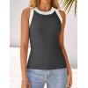 imageZESICA Womens Summer Sleeveless Tank Tops Ribbed High Neck Racerback Slim Fitted Color Block Casual ShirtsGrey