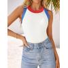 imageZESICA Womens Summer Sleeveless Tank Tops Ribbed High Neck Racerback Slim Fitted Color Block Casual ShirtsIvory
