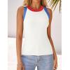 imageZESICA Womens Summer Sleeveless Tank Tops Ribbed High Neck Racerback Slim Fitted Color Block Casual ShirtsIvory