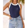 imageZESICA Womens Summer Sleeveless Tank Tops Ribbed High Neck Racerback Slim Fitted Color Block Casual ShirtsNavy