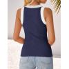 imageZESICA Womens Summer Sleeveless Tank Tops Ribbed High Neck Racerback Slim Fitted Color Block Casual ShirtsNavy