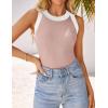 imageZESICA Womens Summer Sleeveless Tank Tops Ribbed High Neck Racerback Slim Fitted Color Block Casual ShirtsPink