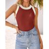 imageZESICA Womens Summer Sleeveless Tank Tops Ribbed High Neck Racerback Slim Fitted Color Block Casual ShirtsRed