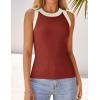 imageZESICA Womens Summer Sleeveless Tank Tops Ribbed High Neck Racerback Slim Fitted Color Block Casual ShirtsRed
