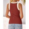 imageZESICA Womens Summer Sleeveless Tank Tops Ribbed High Neck Racerback Slim Fitted Color Block Casual ShirtsRed