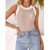 imageZESICA Womens Summer Sleeveless Tank Tops Ribbed High Neck Racerback Slim Fitted Color Block Casual ShirtsSand