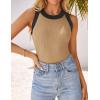 imageZESICA Womens Summer Sleeveless Tank Tops Ribbed High Neck Racerback Slim Fitted Color Block Casual ShirtsToffee