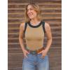 imageZESICA Womens Summer Sleeveless Tank Tops Ribbed High Neck Racerback Slim Fitted Color Block Casual ShirtsToffee