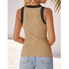 imageZESICA Womens Summer Sleeveless Tank Tops Ribbed High Neck Racerback Slim Fitted Color Block Casual ShirtsToffee