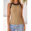 imageZESICA Womens Summer Sleeveless Tank Tops Ribbed High Neck Racerback Slim Fitted Color Block Casual ShirtsToffee