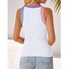 imageZESICA Womens Summer Sleeveless Tank Tops Ribbed High Neck Racerback Slim Fitted Color Block Casual ShirtsWhite
