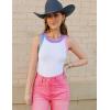 imageZESICA Womens Summer Sleeveless Tank Tops Ribbed High Neck Racerback Slim Fitted Color Block Casual ShirtsWhite