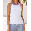 imageZESICA Womens Summer Sleeveless Tank Tops Ribbed High Neck Racerback Slim Fitted Color Block Casual ShirtsWhite