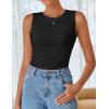 imageZESICA Womens Summer Tank Tops 2025 Sleeveless Crewneck Knit Slim Fitted Side Ruched Casual Basic ShirtBlack