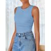 imageZESICA Womens Summer Tank Tops 2025 Sleeveless Crewneck Knit Slim Fitted Side Ruched Casual Basic ShirtBlue