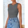 imageZESICA Womens Summer Tank Tops 2025 Sleeveless Crewneck Knit Slim Fitted Side Ruched Casual Basic ShirtCharcoal