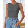 imageZESICA Womens Summer Tank Tops 2025 Sleeveless Crewneck Knit Slim Fitted Side Ruched Casual Basic ShirtCharcoal