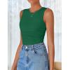 imageZESICA Womens Summer Tank Tops 2025 Sleeveless Crewneck Knit Slim Fitted Side Ruched Casual Basic ShirtGreen