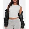 imageZESICA Womens Summer Tank Tops 2025 Sleeveless Crewneck Knit Slim Fitted Side Ruched Casual Basic ShirtIvory