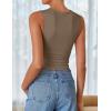 imageZESICA Womens Summer Tank Tops 2025 Sleeveless Crewneck Knit Slim Fitted Side Ruched Casual Basic ShirtMocha