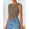 imageZESICA Womens Summer Tank Tops 2025 Sleeveless Crewneck Knit Slim Fitted Side Ruched Casual Basic ShirtMocha