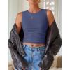 imageZESICA Womens Summer Tank Tops 2025 Sleeveless Crewneck Knit Slim Fitted Side Ruched Casual Basic ShirtNavy Blue