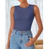 imageZESICA Womens Summer Tank Tops 2025 Sleeveless Crewneck Knit Slim Fitted Side Ruched Casual Basic ShirtNavy Blue