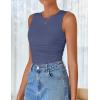 imageZESICA Womens Summer Tank Tops 2025 Sleeveless Crewneck Knit Slim Fitted Side Ruched Casual Basic ShirtNavy Blue
