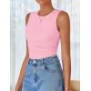 imageZESICA Womens Summer Tank Tops 2025 Sleeveless Crewneck Knit Slim Fitted Side Ruched Casual Basic ShirtPink