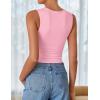 imageZESICA Womens Summer Tank Tops 2025 Sleeveless Crewneck Knit Slim Fitted Side Ruched Casual Basic ShirtPink