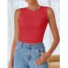 imageZESICA Womens Summer Tank Tops 2025 Sleeveless Crewneck Knit Slim Fitted Side Ruched Casual Basic ShirtRed