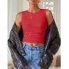 imageZESICA Womens Summer Tank Tops 2025 Sleeveless Crewneck Knit Slim Fitted Side Ruched Casual Basic ShirtRed