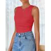 imageZESICA Womens Summer Tank Tops 2025 Sleeveless Crewneck Knit Slim Fitted Side Ruched Casual Basic ShirtRed