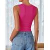 imageZESICA Womens Summer Tank Tops 2025 Sleeveless Crewneck Knit Slim Fitted Side Ruched Casual Basic ShirtRose