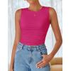 imageZESICA Womens Summer Tank Tops 2025 Sleeveless Crewneck Knit Slim Fitted Side Ruched Casual Basic ShirtRose